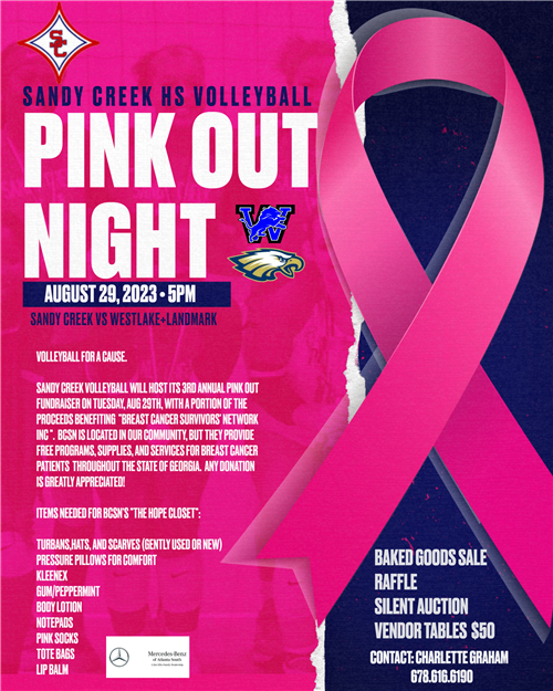 Volleyball Pink Out Night is 8/29, at 5PM.